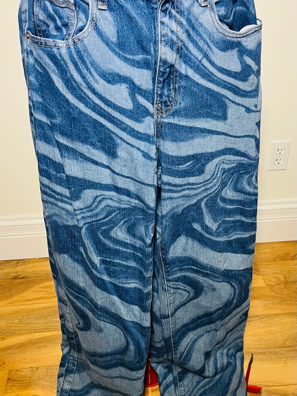 Wild Fable Blue Swirl-Print Wide Leg Jeans 8